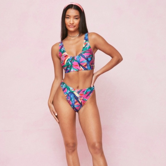 Nasty Gal Other - Nasty Gal Mauve Tropical High Leg Bikini